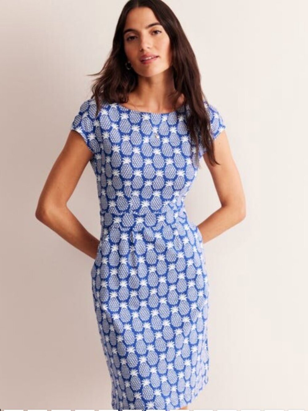 Boden Florrie Pineapple Print Dress Women's 14R Blue White Summer Tropical
